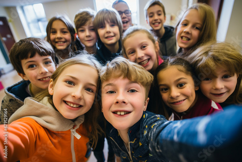 Cheerful Classroom: Kids Unite for a Co-Ed School Selfie