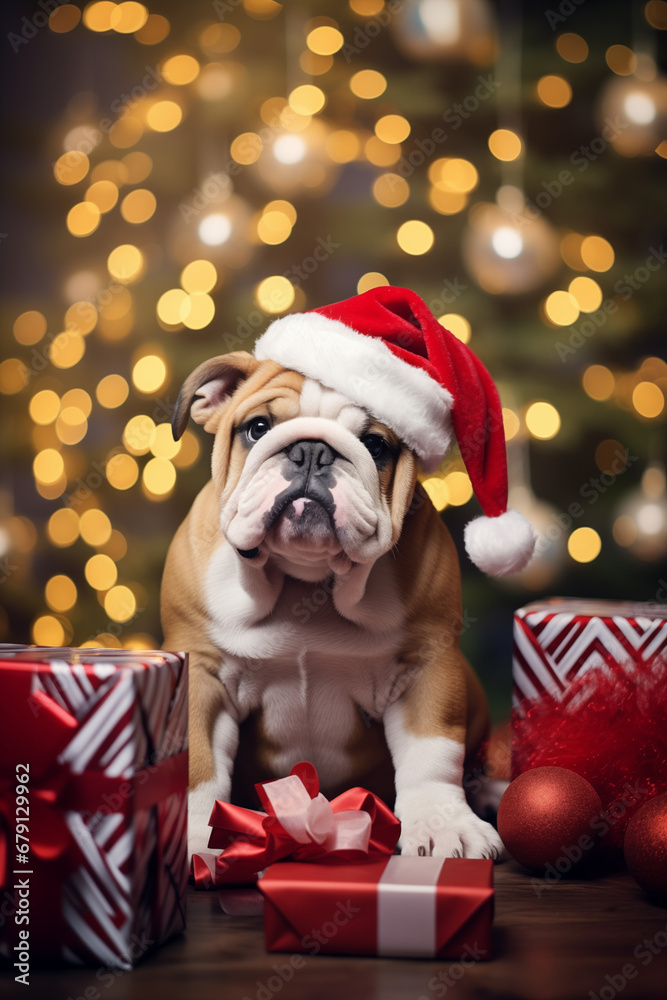 Cute dog celebrate Christmas Eve with you