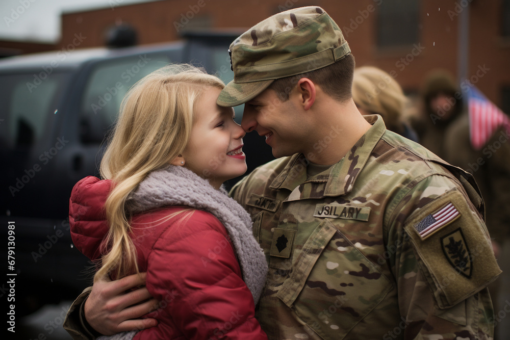 Fototapeta premium Joyous Return: Heartwarming Military Homecoming Celebration