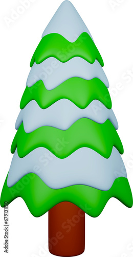 3D render snowy christmas tree illustration transparent background