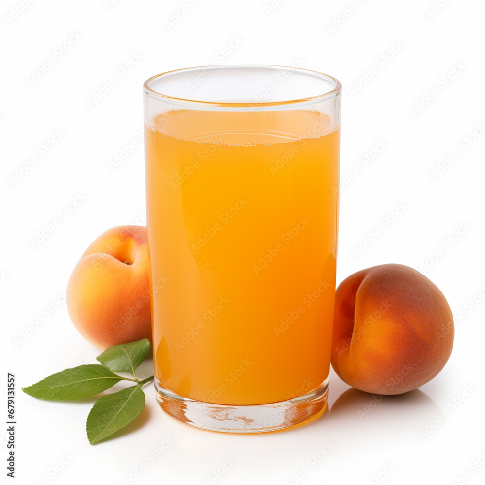 Glass of apricot juice isolated on white, ai technology Glass of apricot juice isolated on white, ai technology