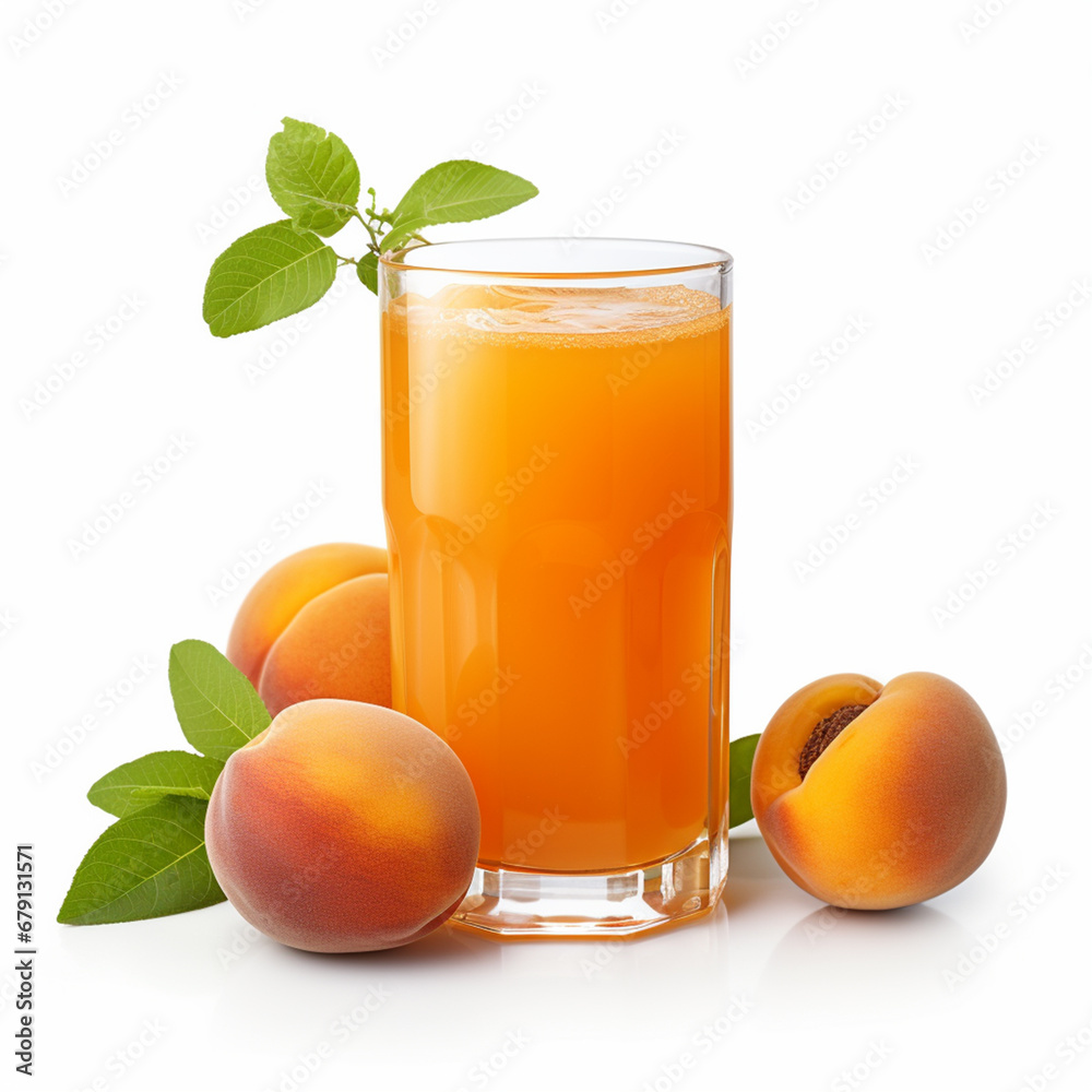 Glass of apricot juice isolated on white, ai technology Glass of apricot juice isolated on white, ai technology