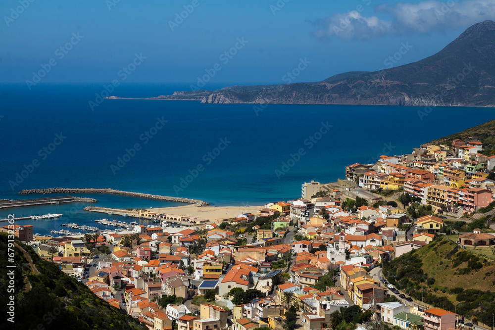 Buggerru,Italia - Aprile 23, 2023: panorama della città di Buggerru - Sardegna