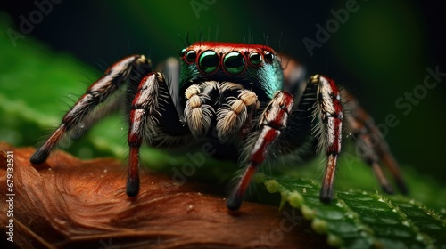 A jumping spider Phidippus regius eating its prey cock