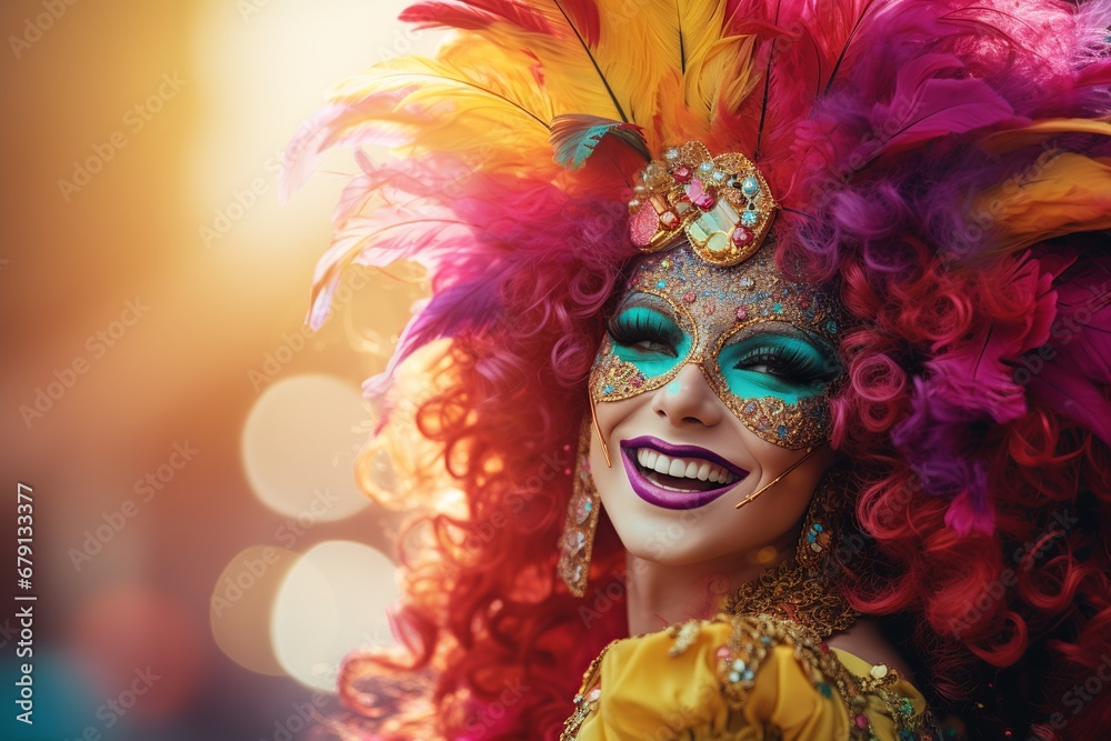 Dazzling Carnival Woman in Sequin Bodysuit and Stylish Mask Dazzling Carnival Woman in Sequin Bodysuit and Stylish Mask