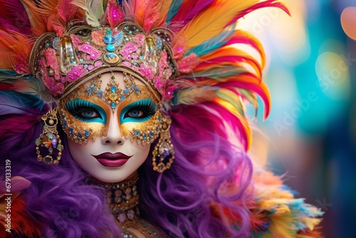 Dazzling Carnival Woman in Sequin Bodysuit and Stylish Mask
