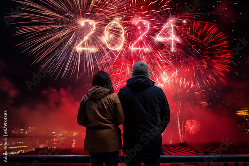 2024 Couple watching new year's firework