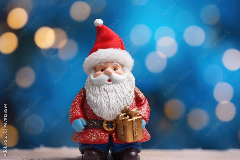 Cute Santa Claus holding a gift box standing in front of the Merry Christmas lighting background 2024 Cute Santa Claus holding a gift box standing in front of the Merry Christmas lighting background 2024