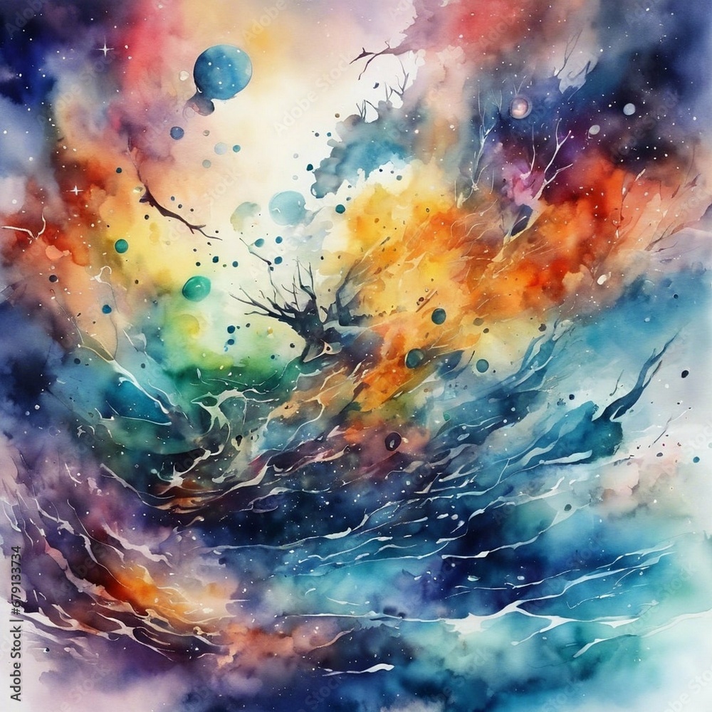watercolor storm, splashes, visualization of the wave