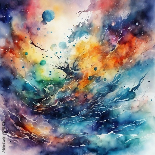watercolor storm, splashes, visualization of the wave