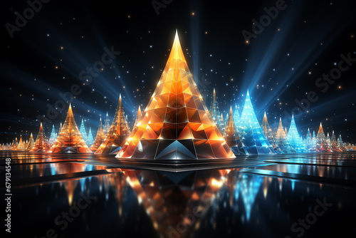 modern Christmas tree Beautiful glossy shiny with neon glow with futuristic design elements