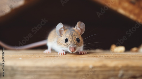 Mouse coming out from its hole. Rodent