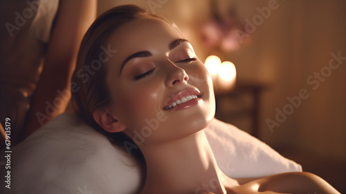 Girl in the salon doing facial massage and cream treatment