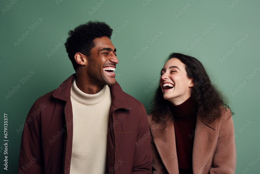 Fototapeta premium Boundless Laughter: Interracial Best Friends Share Joyful Moments in Studio