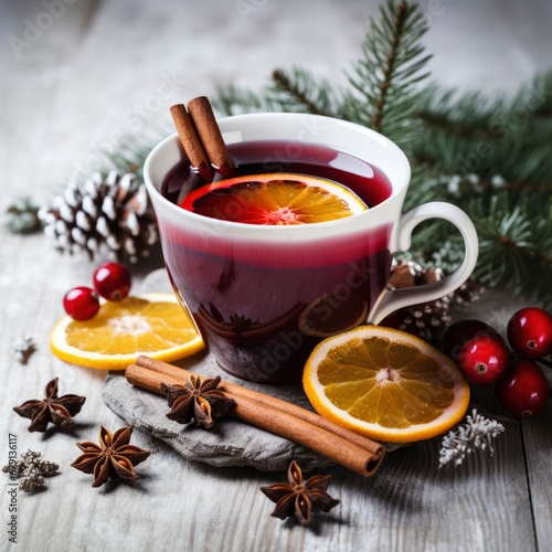 christmas mulled wine with cinnamone and orange photo