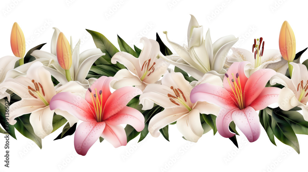 Lilies border watercolor, red flowers, wedding decor, png