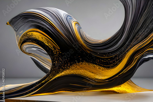 luxury fluid pour art varied and balanced abstract subject matter featuring the colours chinese white neutural tint lamp black and glitter gold photo