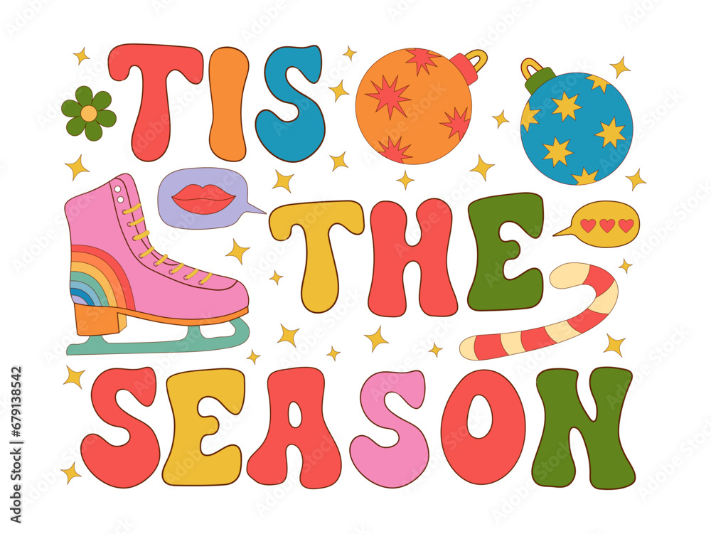 'Tis the season Quotes with skates, Christmas balls, stars, holiday poster, postcard 'Tis the season Quotes with skates, Christmas balls, stars, holiday poster, postcard