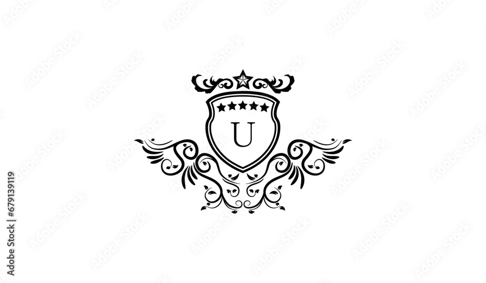 Obraz premium Heraldic Emblem with Crown Logo U