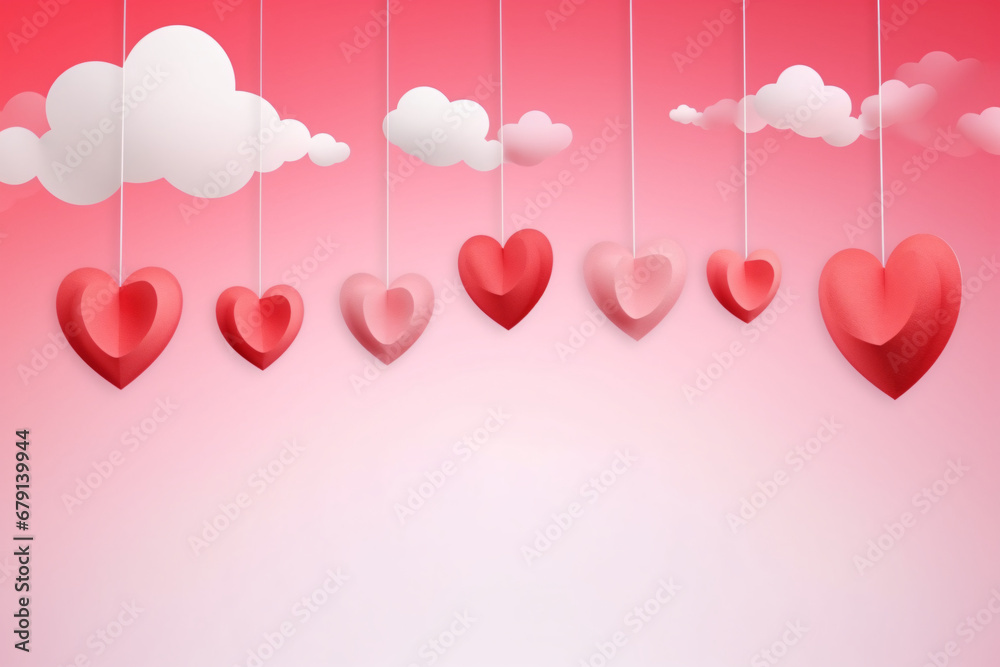 Pink background with hearts and copy space. Girl background with empty space for text. invitation.