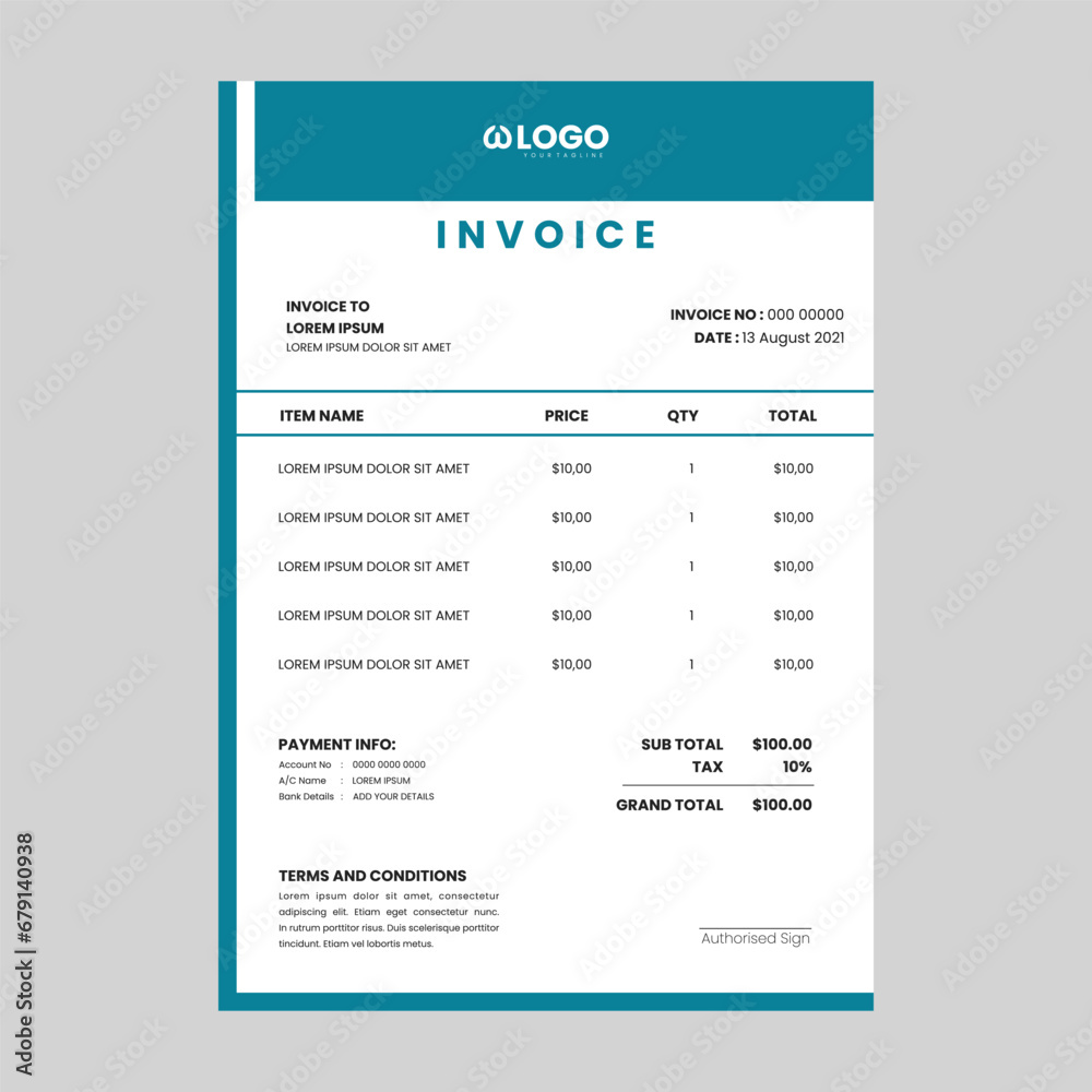 Clean Professional Corporate Invoice template Suitable for all Corporate Business. Easy to edit this Design