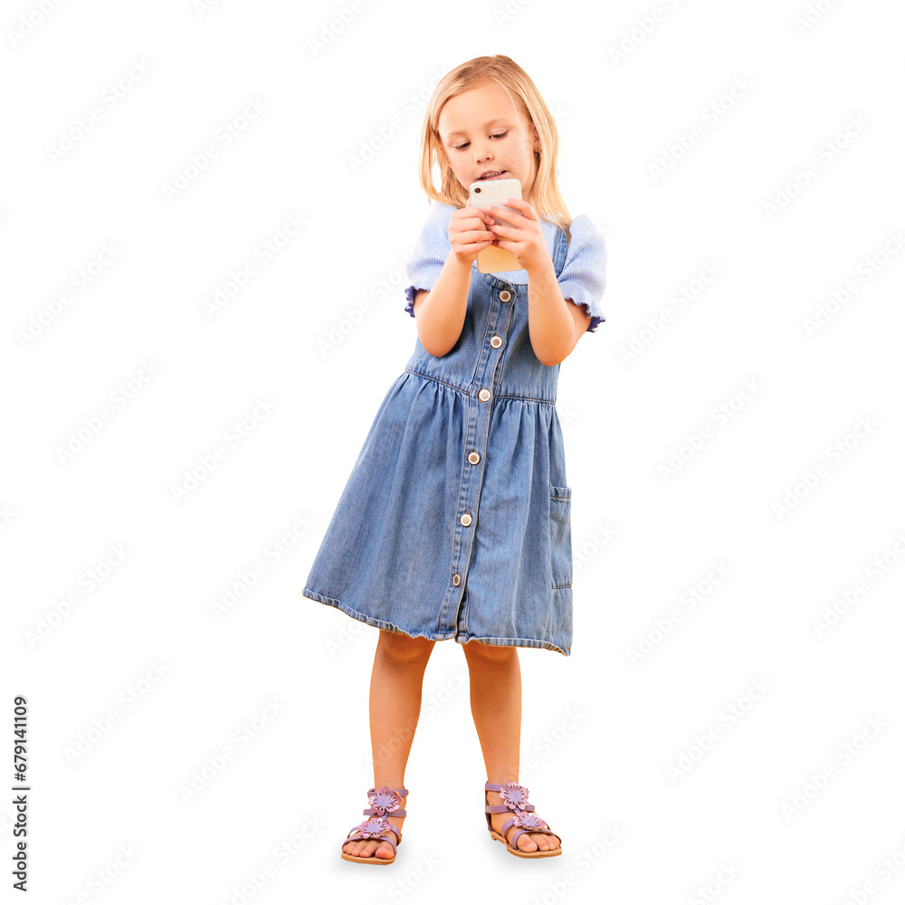 Child, playing and typing with phone for games, app or online learning on transparent or png background. Happy, girl and kid with smartphone to watch a video on internet for education or development Child, playing and typing with phone for games, app or online learning on transparent or png background. Happy, girl and kid with smartphone to watch a video on internet for education or development