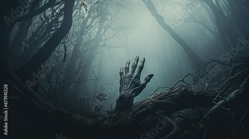 A lone hand reaches out from the darkness, beckoning you into the forest of the undead