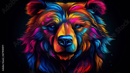 Grizzly bear head. Colorful illustration on black background