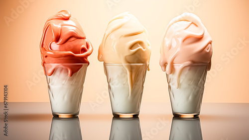 Three ice creams in a glass. Summer concept. photo