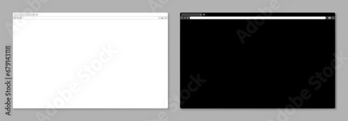 Browser mockups. Blank website window for desktop computer with tab, toolbar and search field. Empty internet latest browser template, light and dark mode page vector set photo