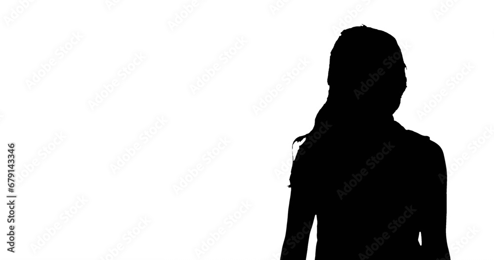 Image of a shadow of a woman over white background