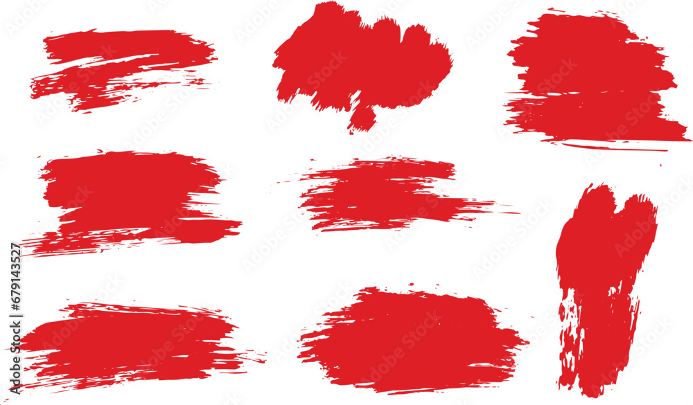 Red color vector grunge texture brush stroke set