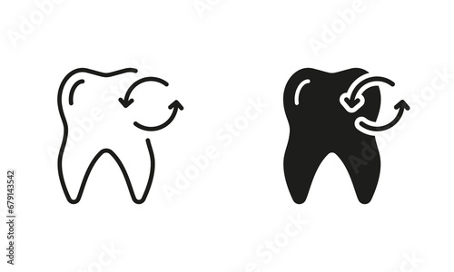 Dental Recovery Silhouette and Line Icons Set. Milk Tooth Extraction Pictogram. Dental Treatment Black Symbol Collection. Oral Medicine, Loss Temporary Baby Teeth. Isolated Vector Illustration