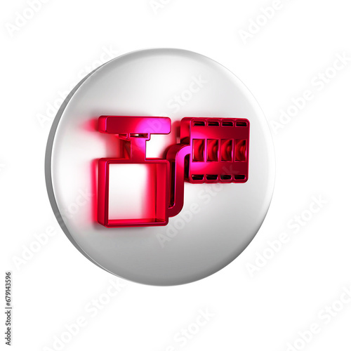 Red Handle detonator for dynamite icon isolated on transparent background. Silver circle button.