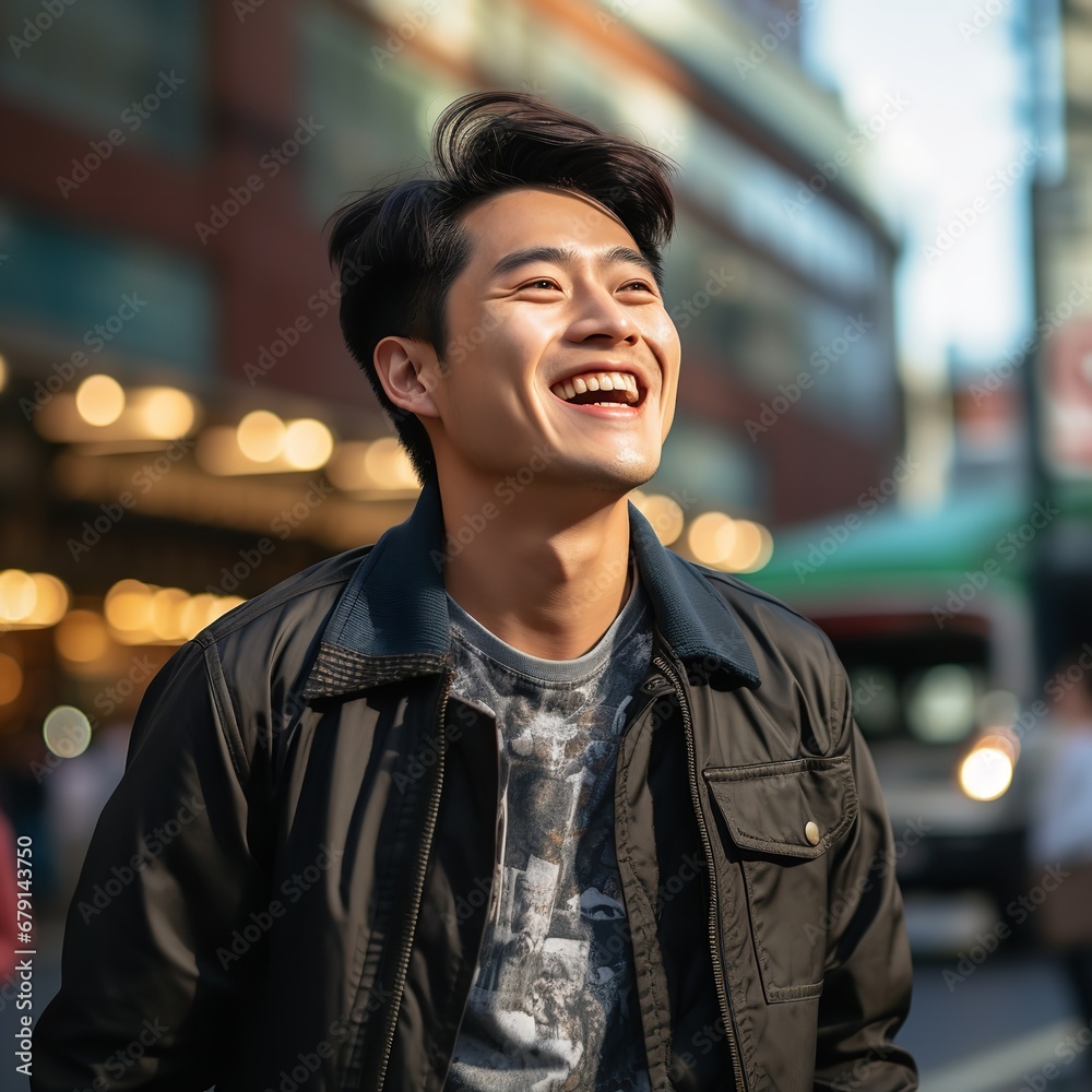 A charming Asian man and she is laughing. Generative Ai. A charming Asian man and she is laughing. Generative Ai.