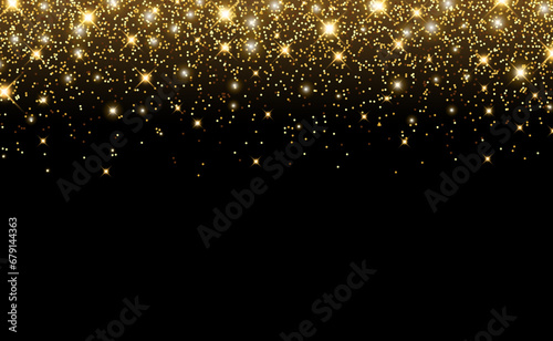 Vector shining gold background with glitter on a black background for Christmas celebration party, New Year card, wedding, bachelorette party, baby shower party, birthday, casino. Vector illustration