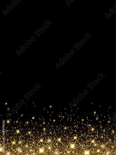 Vector shining gold background with glitter on a black background for Christmas celebration party, New Year card, wedding, bachelorette party, baby shower party, birthday, casino. Vector illustration