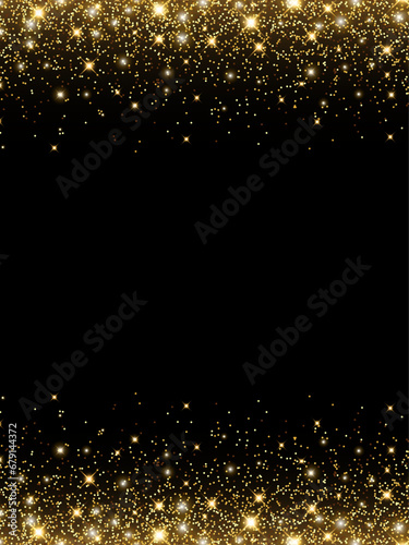 Vector shining gold background with glitter on a black background for Christmas celebration party, New Year card, wedding, bachelorette party, baby shower party, birthday, casino. Vector illustration