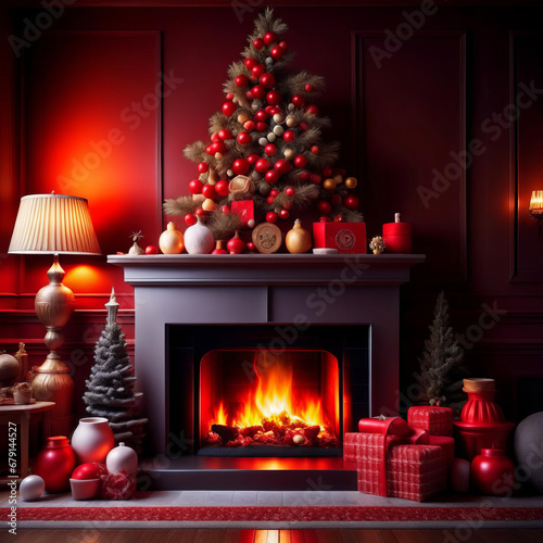 fireplace with christmas decorations
