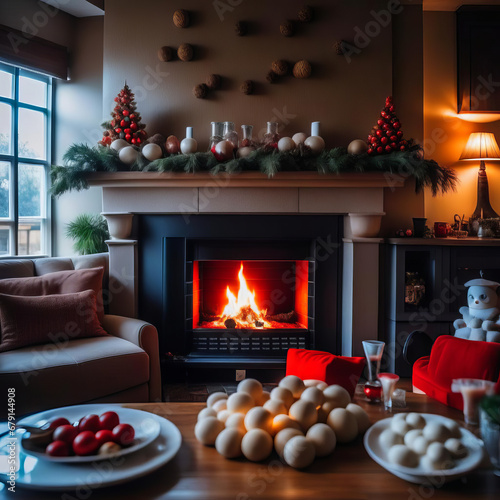 fireplace with christmas decorations