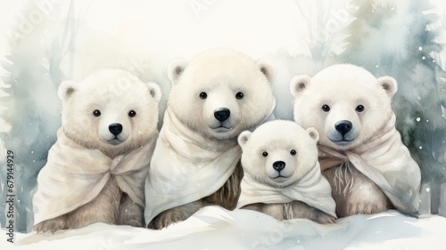 GROUP OF POLAR BEARS WITH SCARF AND SORE THROAT © senadesign