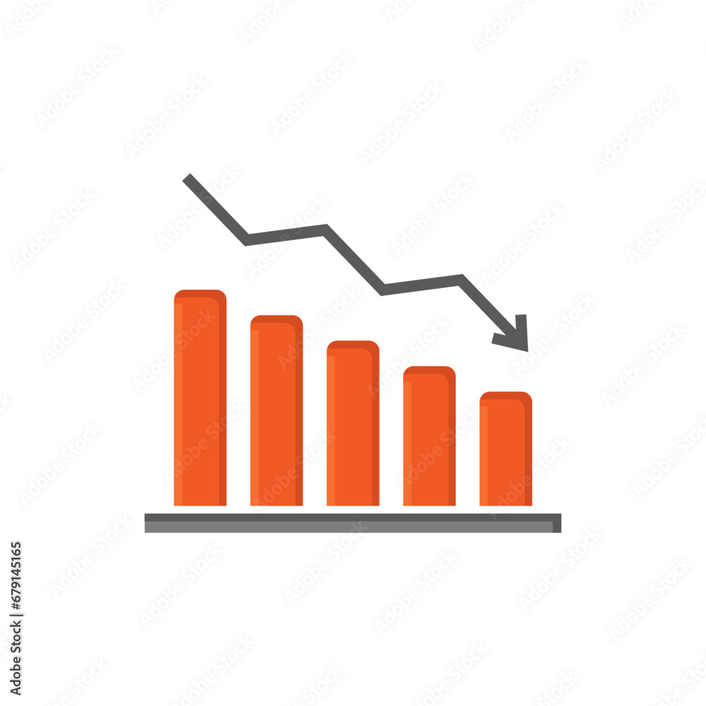 Vector arrow graph down icon on white isolated background. Layers grouped for easy editing illustration. For your design. Vector arrow graph down icon on white isolated background. Layers grouped for easy editing illustration. For your design.