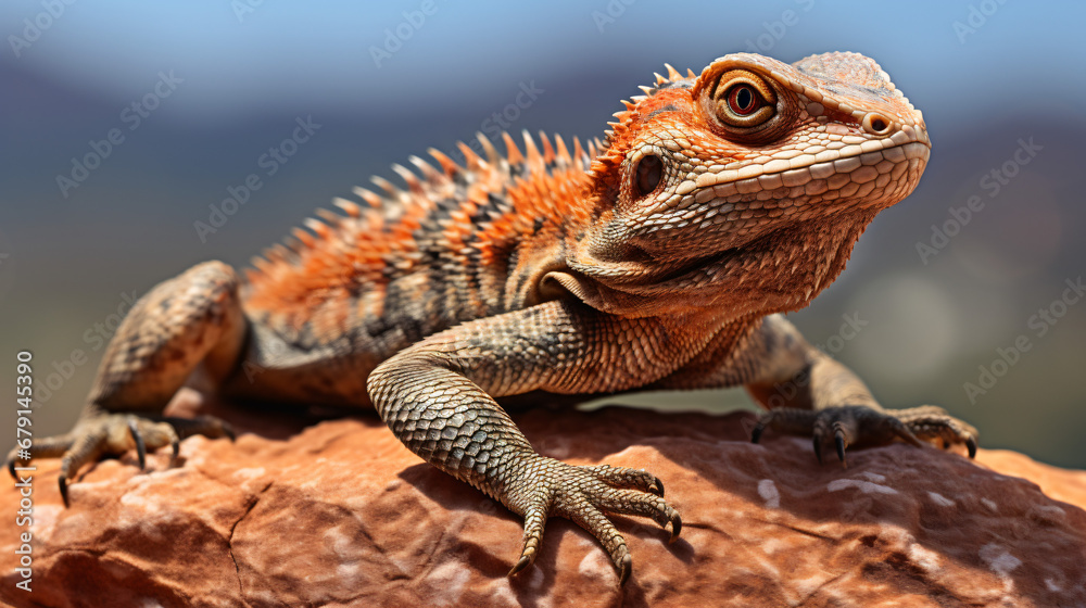 A detailed close-up shot of a lizard perched