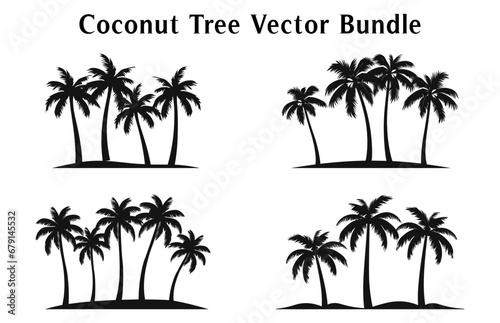 Coconut trees Silhouette Vector set isolated on white background, Coconut tree silhouettes Bundle © Enamul id:93