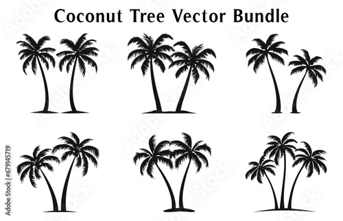 Coconut trees Silhouette Vector set isolated on white background  Coconut tree silhouettes Bundle