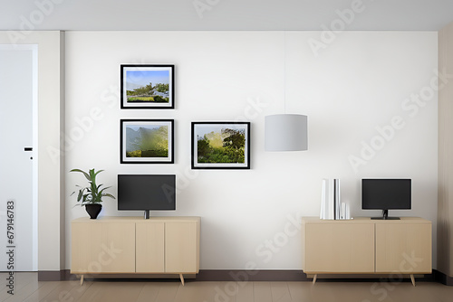 Podium Display Home office concept  picture frame mockup  wall background  Elegant working space  interior design