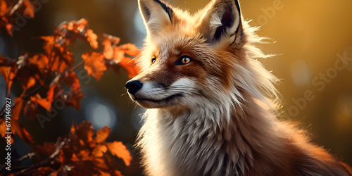 Red fox in the beautiful autumn forest, Fluffy red fox in the autumn forest, Portrait of a red fox Vulpes vulpes in the mountains Generative ai


 photo