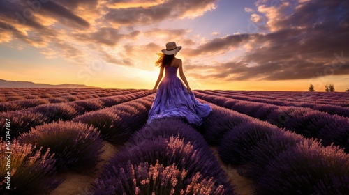 Woman in dress in lavender field © Lubos Chlubny