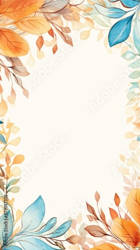 Watercolor frame of leaves of trees and plants. Copy space