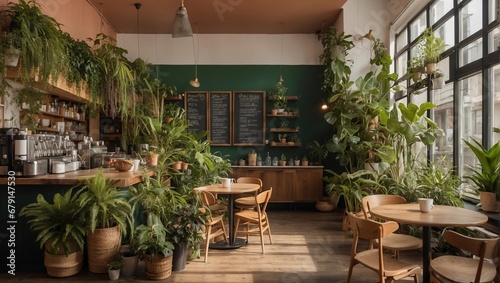a coffee shop with lots of plants © NUTTAWAT